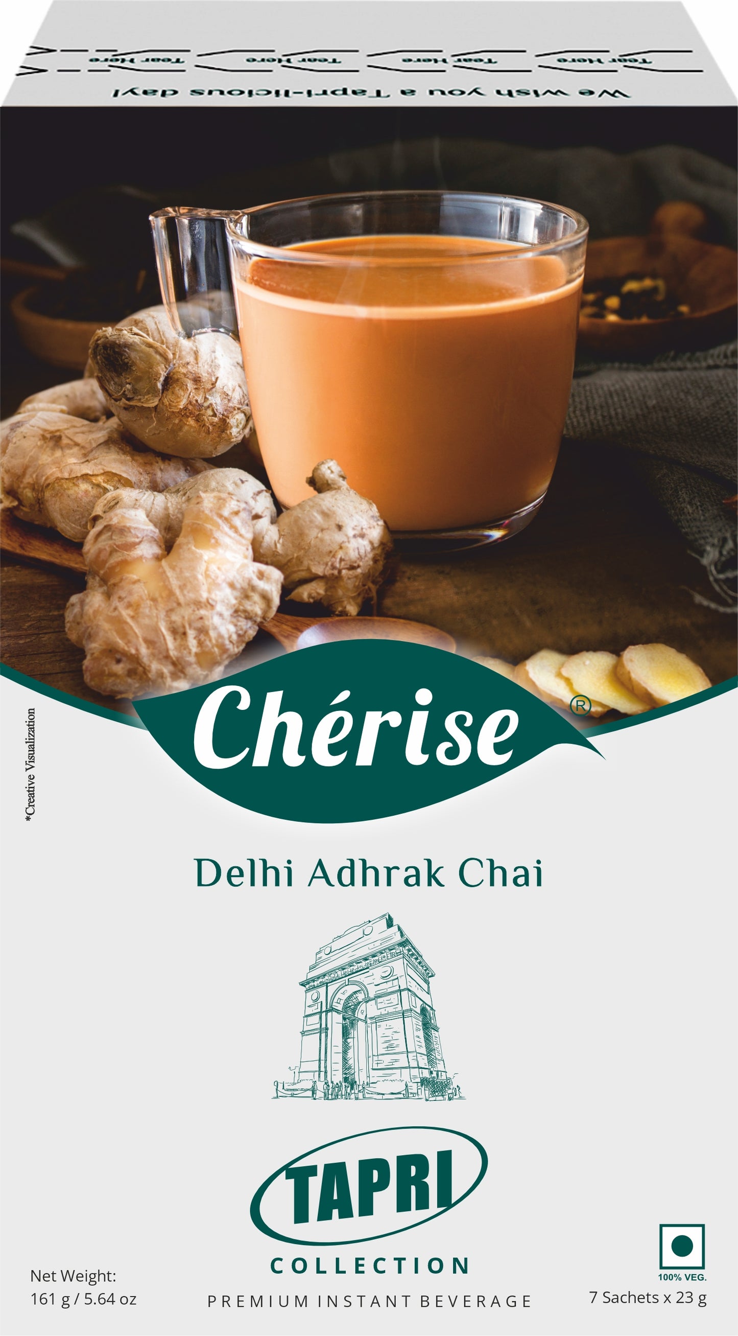 Cherise Tapri Premium Delhi Adhrak Chai, Instant Tea Premix (23 g x 7 Sachets)
