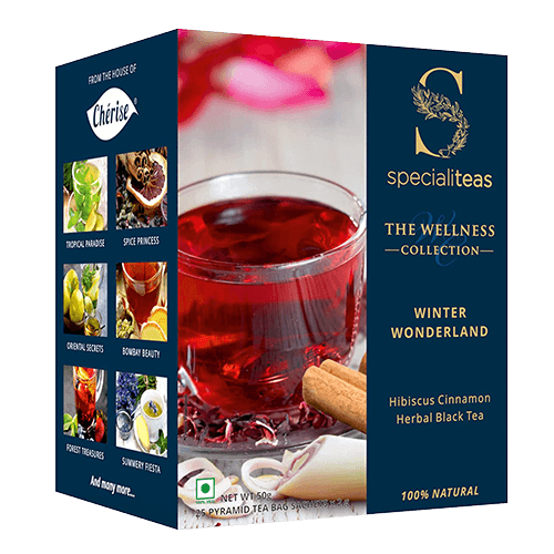Cherise Specialiteas Winter Wonderland Hibiscus Cinnamon Herbal Black Tea (2 g x 25 Pyramid Tea Bags)
