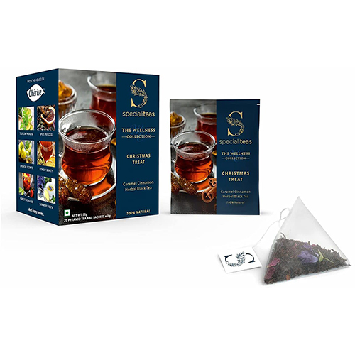 Cherise Specialiteas Christmas Treat Caramel Cinnamon Herbal Black Tea (2 g x 25 Pyramid Tea Bags)