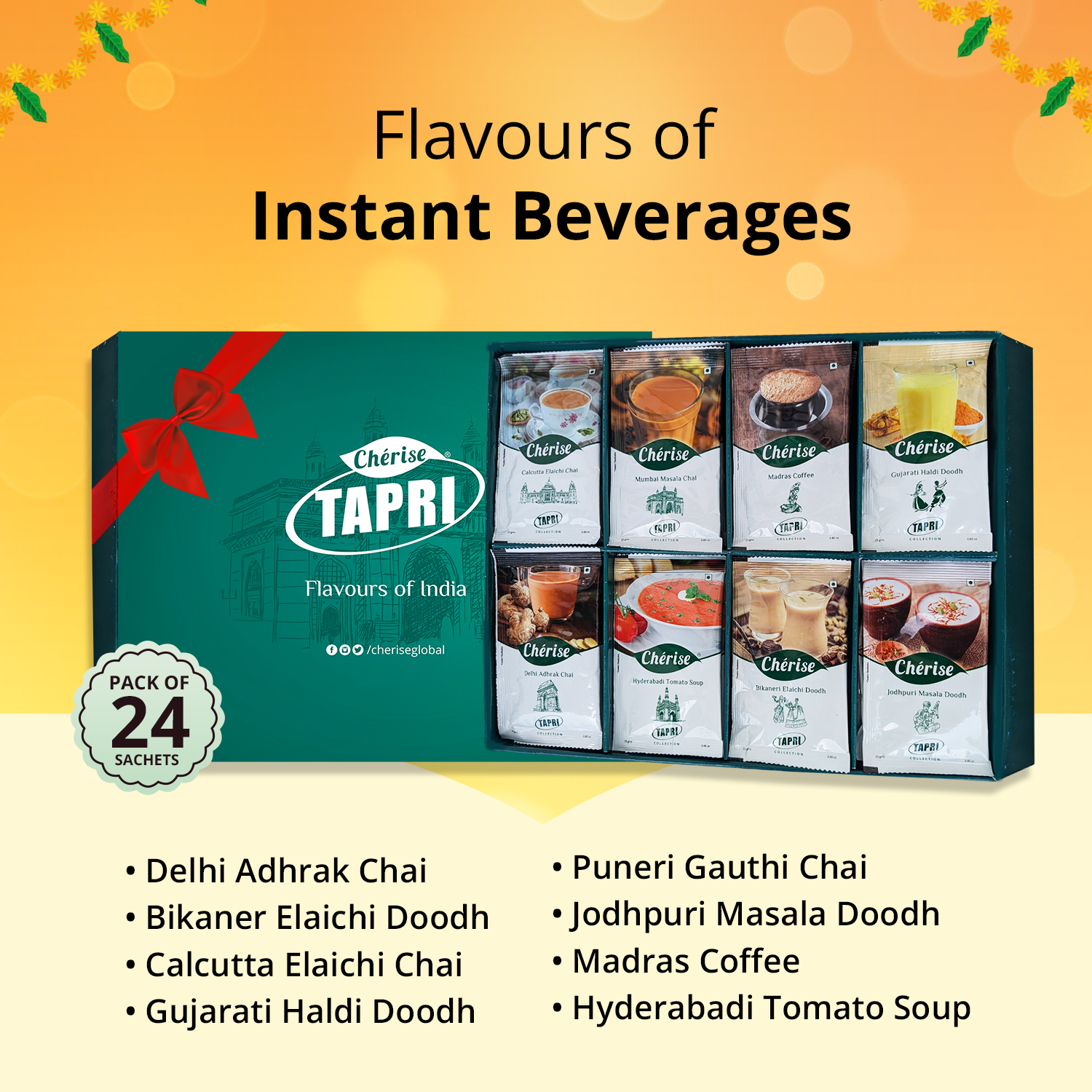 Cherise Tapri Premium Instant Tea, Coffee, Milk & Soup Premixes | Assorted Gift Box