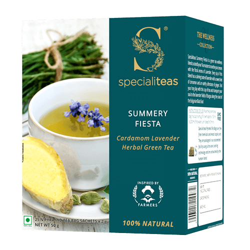 Cherise Specialiteas Summery Fiesta Cardamom Lavender Herbal Green Tea (2 g x 25 Pyramid Tea Bags)