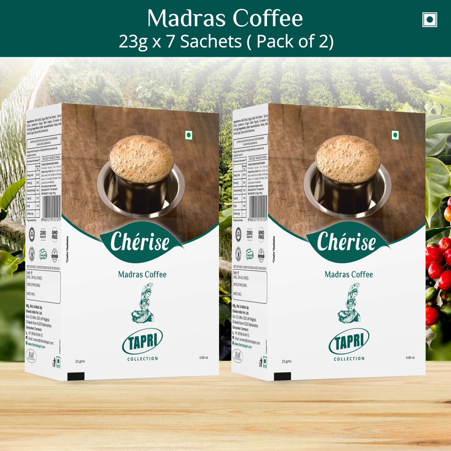 Cherise Tapri Premium Madras Coffee Instant Premix, 23 g x 7 Sachets (Pack of 2)