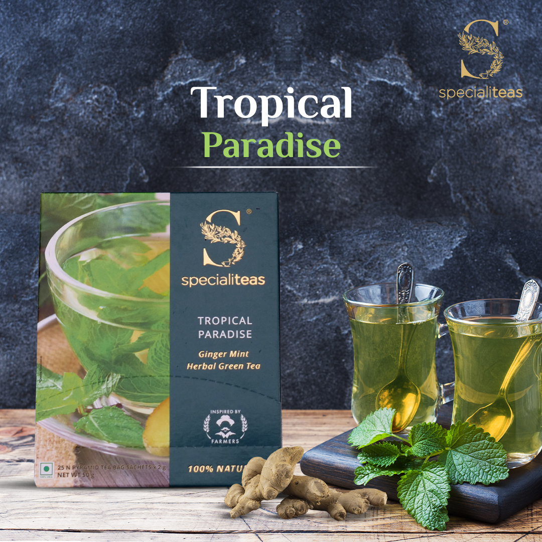 Cherise Specialiteas Tropical Paradise Ginger Mint Herbal Green Tea (2 g x 25 Pyramid Tea Bags)