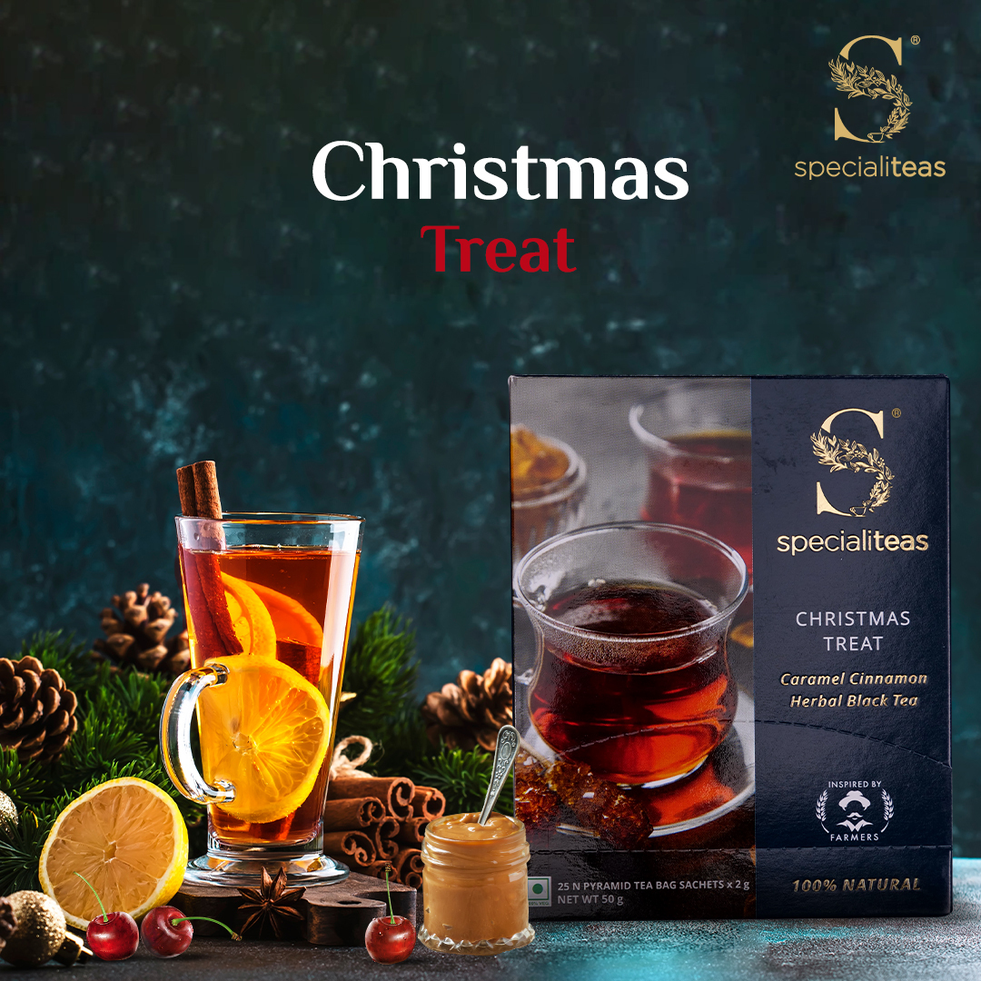 Cherise Specialiteas Christmas Treat Caramel Cinnamon Herbal Black Tea (2 g x 25 Pyramid Tea Bags)